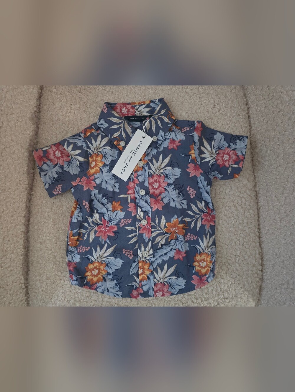 Janie and Jack Floral Button-Front Top - Blue with Pink & Yellow Flowers